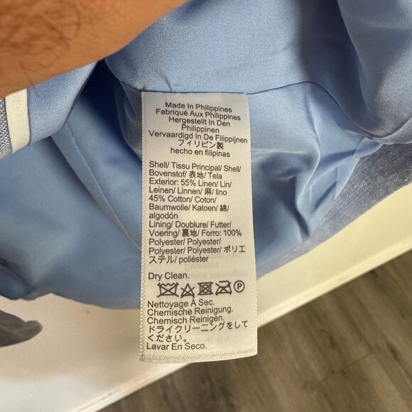 J.Crew Petite Linen-Blend One-Button Blazer WMNS 4P Blue Lined Long Sleeve Notch - Picture 7 of 8